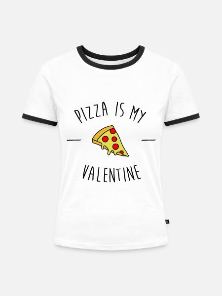 Pizza Is My Valentine - Frauen Kontrast-T-Shirt - Weiß/Schwarz