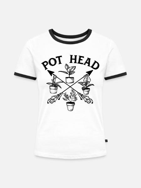 Pot Head - Frauen Kontrast-T-Shirt - Weiß/Schwarz