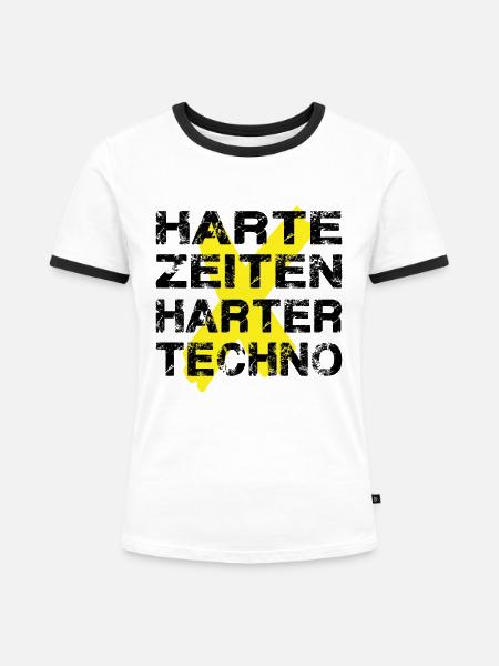 Harte Zeiten Harter Techno - Frauen Kontrast-T-Shirt - Weiß/Schwarz