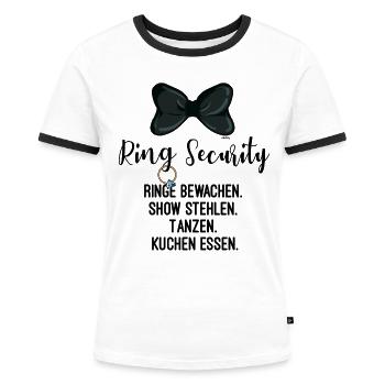 Ringträger Ring Security Hochzeit JGA - Frauen Kontrast-T-Shirt - Weiß/Schwarz - Vorne - Selfina (174cm)