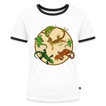 Gecko Eidechse - Frauen Kontrast-T-Shirt - Weiß/Schwarz - Vorne - Selfina (174cm)