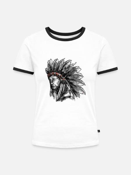 Häuptling - Frauen Kontrast-T-Shirt - Weiß/Schwarz