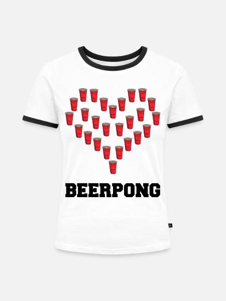 Beerpong Herz Bierpong - Frauen Kontrast-T-Shirt - Weiß/Schwarz