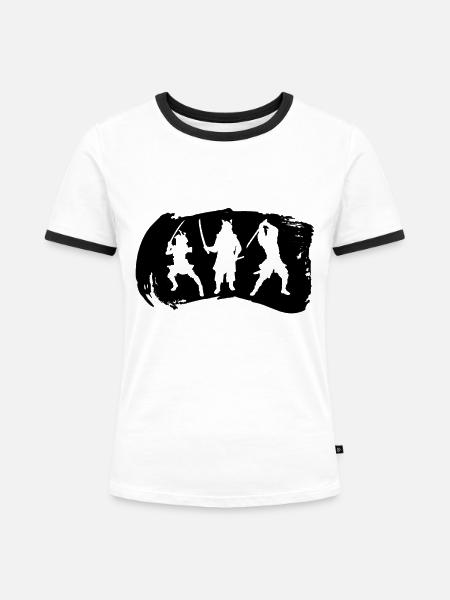 Samurai - Frauen Kontrast-T-Shirt - Weiß/Schwarz
