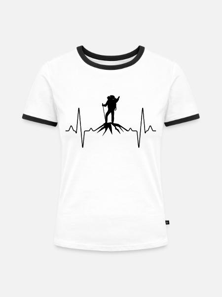 Wandern Gipfel Herzschlag - Frauen Kontrast-T-Shirt - Weiß/Schwarz