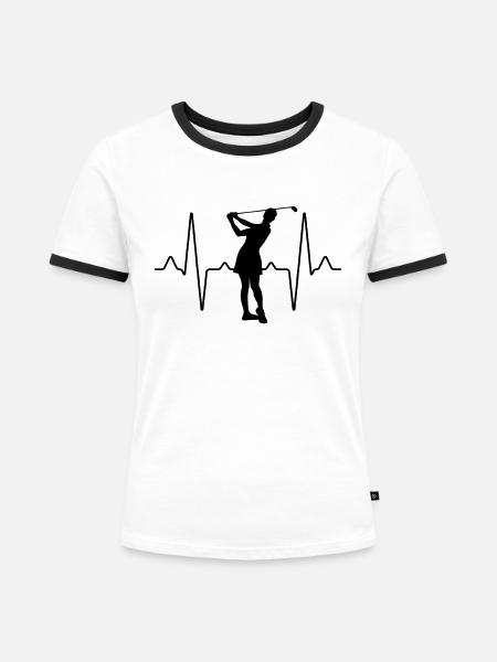 Golf Golferin Herzschlag - Frauen Kontrast-T-Shirt - Weiß/Schwarz