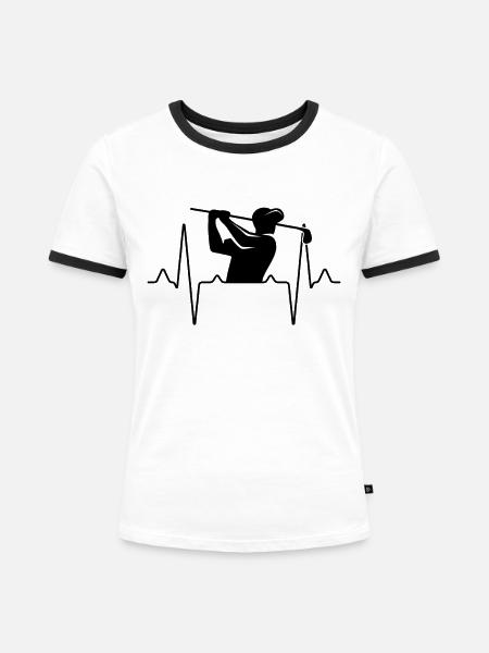 Golf Golfer Herzschlag - Frauen Kontrast-T-Shirt - Weiß/Schwarz