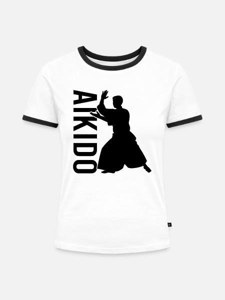 Aikido - Frauen Kontrast-T-Shirt - Weiß/Schwarz