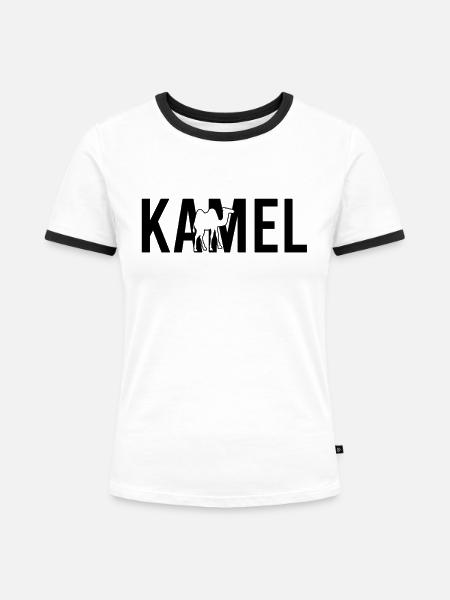 Kamel - Frauen Kontrast-T-Shirt - Weiß/Schwarz
