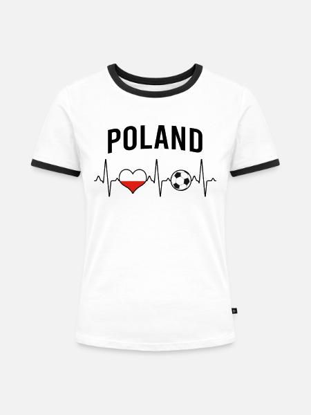 Polen Fußball Herzschlag - Frauen Kontrast-T-Shirt - Weiß/Schwarz