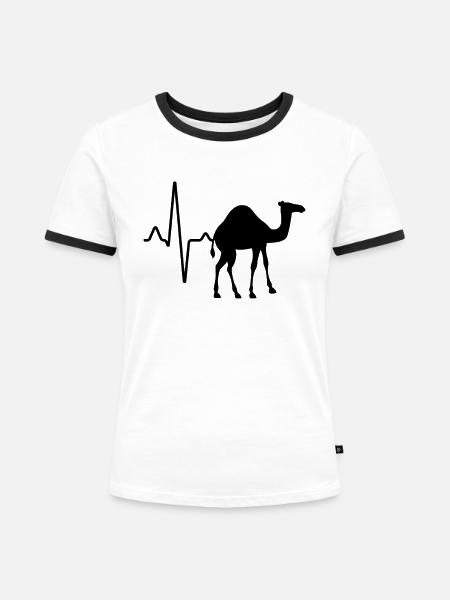 Dromedar Kamel Herzschlag - Frauen Kontrast-T-Shirt - Weiß/Schwarz
