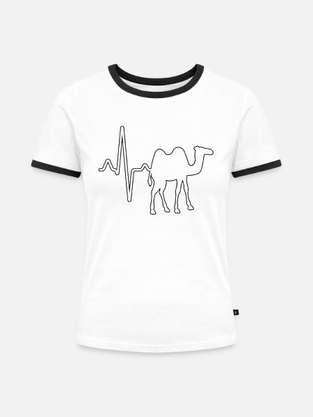 Dromedar Kamel Herzschlag - Frauen Kontrast-T-Shirt - Weiß/Schwarz