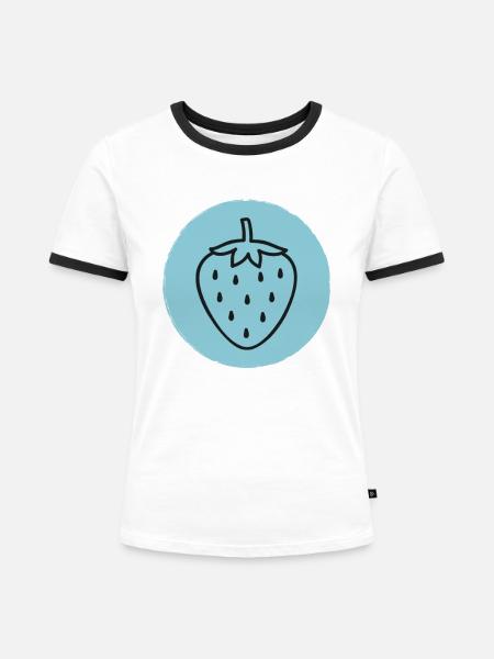 Erdbeere - Frauen Kontrast-T-Shirt - Weiß/Schwarz
