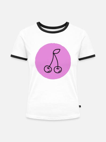 Kirsche - Frauen Kontrast-T-Shirt - Weiß/Schwarz