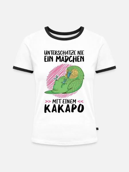 Mädchen mit Kakapo flugunfähiger Papagei - Frauen Kontrast-T-Shirt - Weiß/Schwarz