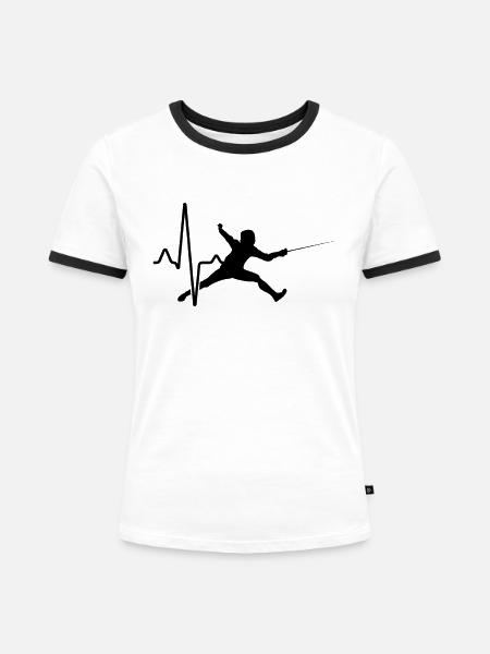 Fechten Herzschlag - Frauen Kontrast-T-Shirt - Weiß/Schwarz