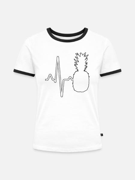 Ananas Herzschlag - Frauen Kontrast-T-Shirt - Weiß/Schwarz