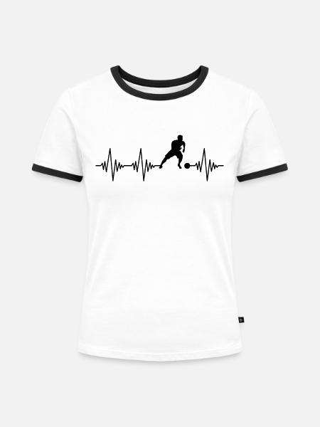 Fußball Herzschlag - Frauen Kontrast-T-Shirt - Weiß/Schwarz