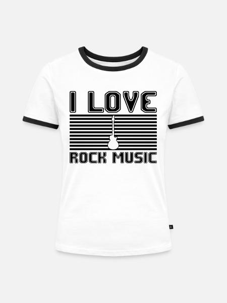 I love rock music - Frauen Kontrast-T-Shirt - Weiß/Schwarz