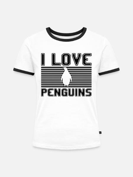 I love penguins - Frauen Kontrast-T-Shirt - Weiß/Schwarz