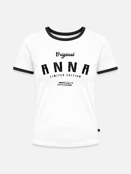 Anna Limited Edition - Frauen Kontrast-T-Shirt - Weiß/Schwarz