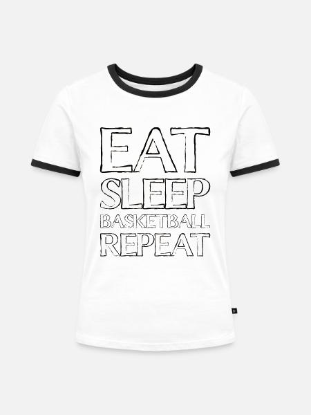 Essen Schlafen Basketball - Frauen Kontrast-T-Shirt - Weiß/Schwarz