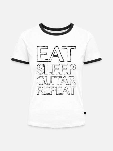 Essen Schlafen Gitarre spielen - Frauen Kontrast-T-Shirt - Weiß/Schwarz