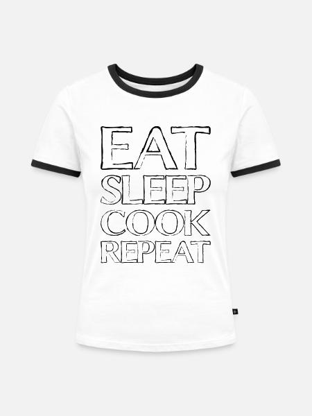 Essen Schlafen Kochen - Frauen Kontrast-T-Shirt - Weiß/Schwarz