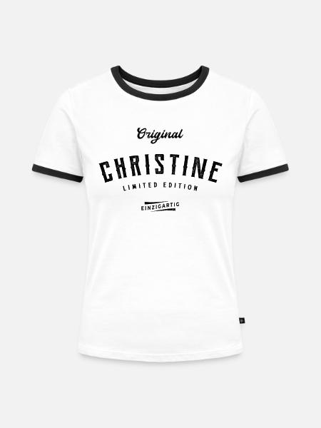 Christine Limited Edition - Frauen Kontrast-T-Shirt - Weiß/Schwarz