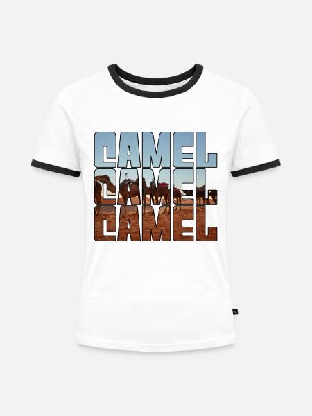 Kamel - Frauen Kontrast-T-Shirt - Weiß/Schwarz