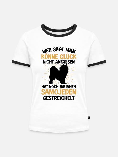 Samojede Glück anfassen Samojedenspitz - Frauen Kontrast-T-Shirt - Weiß/Schwarz