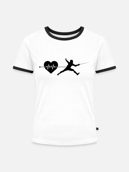 Fechten Herzschlag - Frauen Kontrast-T-Shirt - Weiß/Schwarz
