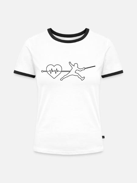 Fechten Herzschlag - Frauen Kontrast-T-Shirt - Weiß/Schwarz