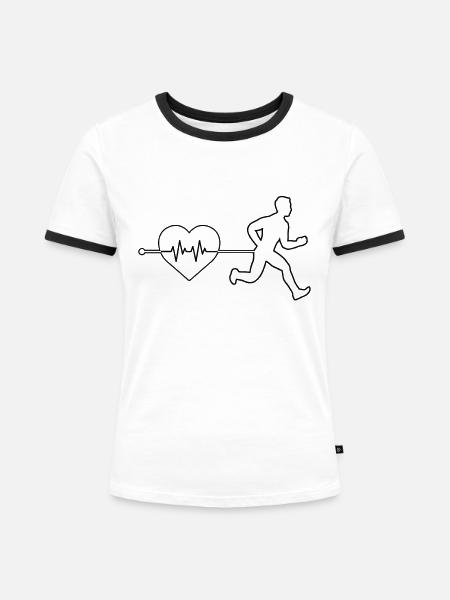 Joggen Herzschlag - Frauen Kontrast-T-Shirt - Weiß/Schwarz