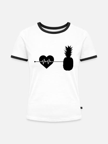 Ananas Herzschlag - Frauen Kontrast-T-Shirt - Weiß/Schwarz