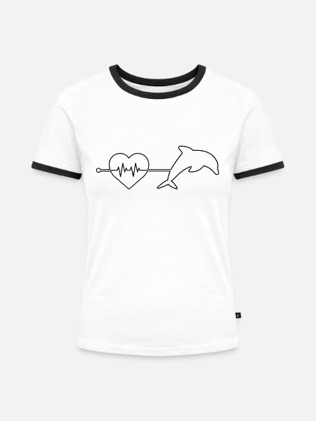 Delfin Herzschlag - Frauen Kontrast-T-Shirt - Weiß/Schwarz