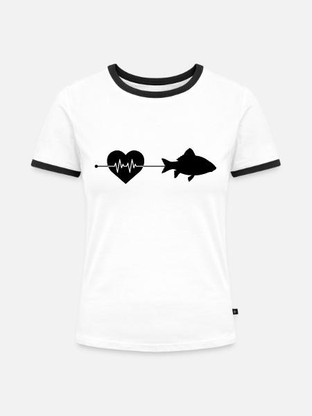 Fisch Herzschlag - Frauen Kontrast-T-Shirt - Weiß/Schwarz