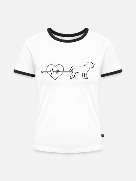 Hund Herzschlag - Frauen Kontrast-T-Shirt - Weiß/Schwarz