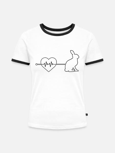 Hase Herzschlag - Frauen Kontrast-T-Shirt - Weiß/Schwarz