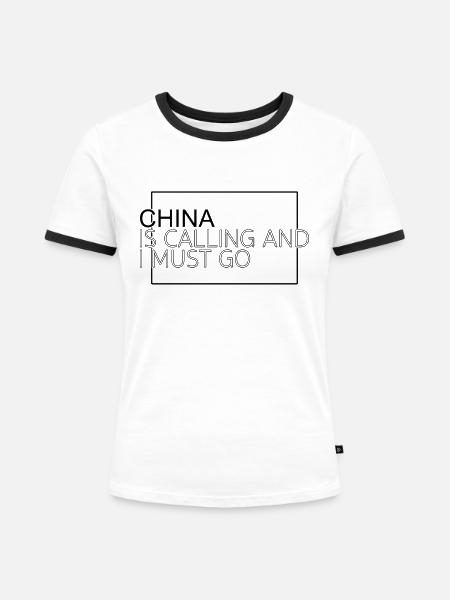 China Spruch - Frauen Kontrast-T-Shirt - Weiß/Schwarz
