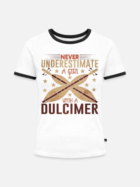 Dulcimer Girl Instrument Musik - Frauen Kontrast-T-Shirt - Weiß/Schwarz