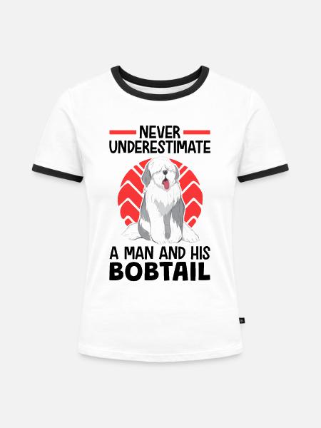 Mädchen mit Bobtail Altenglischer Bobtail - Frauen Kontrast-T-Shirt - Weiß/Schwarz