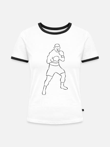 Boxer gezeichnet - Frauen Kontrast-T-Shirt - Weiß/Schwarz