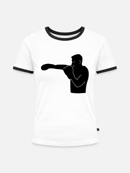 Boxer Silhouette - Frauen Kontrast-T-Shirt - Weiß/Schwarz