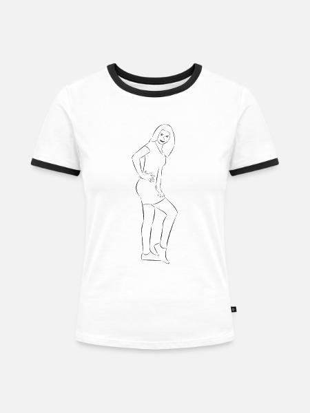 hübsche Frau gezeichnet - Frauen Kontrast-T-Shirt - Weiß/Schwarz