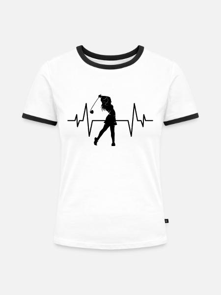Golf Golferin Herzschlag - Frauen Kontrast-T-Shirt - Weiß/Schwarz