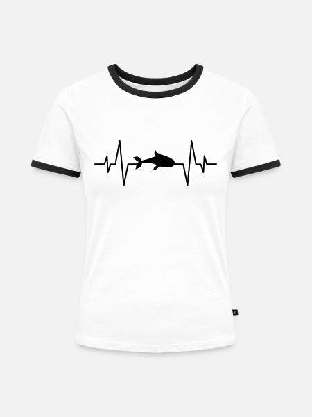 Delfin Herzschlag - Frauen Kontrast-T-Shirt - Weiß/Schwarz