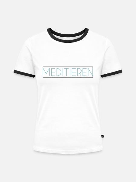 Meditation Schriftzug - Frauen Kontrast-T-Shirt - Weiß/Schwarz