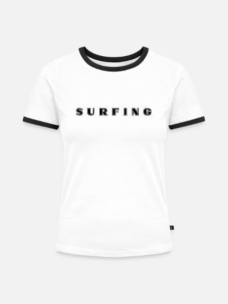 Surfen Schriftzug - Frauen Kontrast-T-Shirt - Weiß/Schwarz