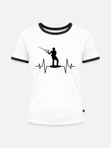 Wakeboarding Herzschlag - Frauen Kontrast-T-Shirt - Weiß/Schwarz